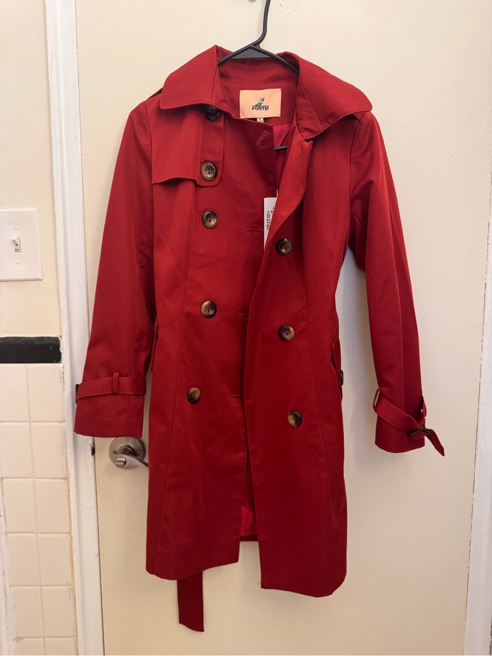 Forte Crimson Red Double-Breasted Trench Coat